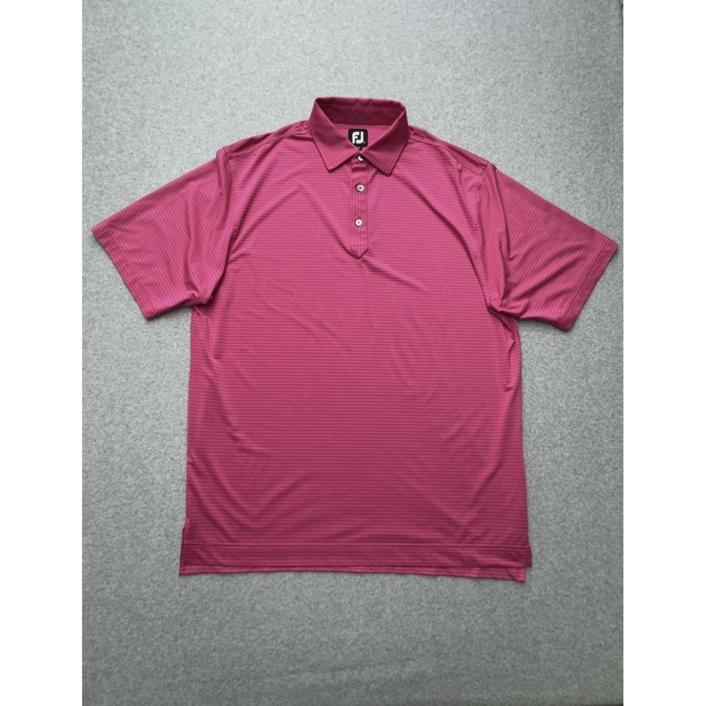 FootJoy Polo Shirt Mens Large Pink Stripe Golf Performance Stretch FJ Logo